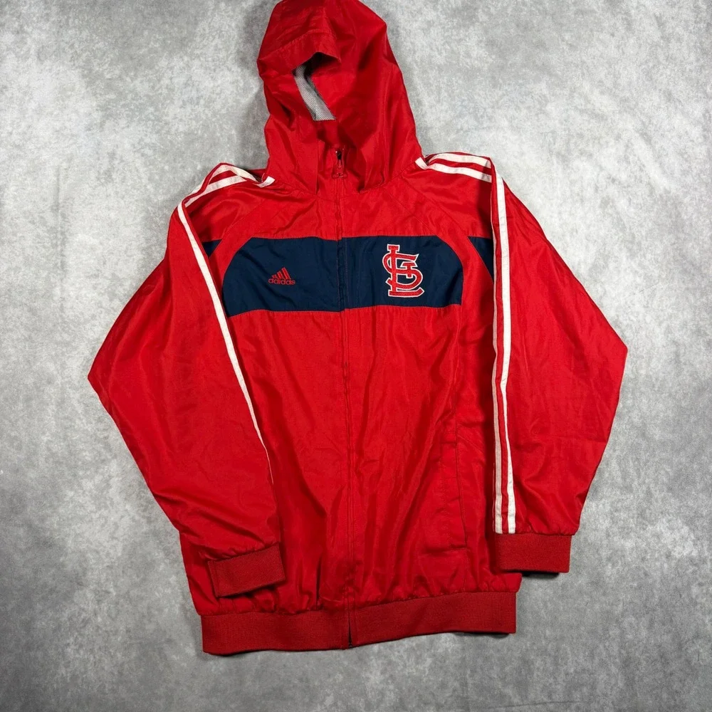 Adidas St. Louis Cardinals Kids L 14/16 Red Full Zip Hooded Windbreaker Jacket